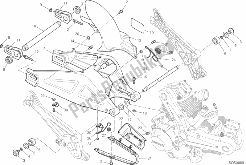 Todas as partes de Braço Oscilante do Ducati Monster 696 ABS 2014